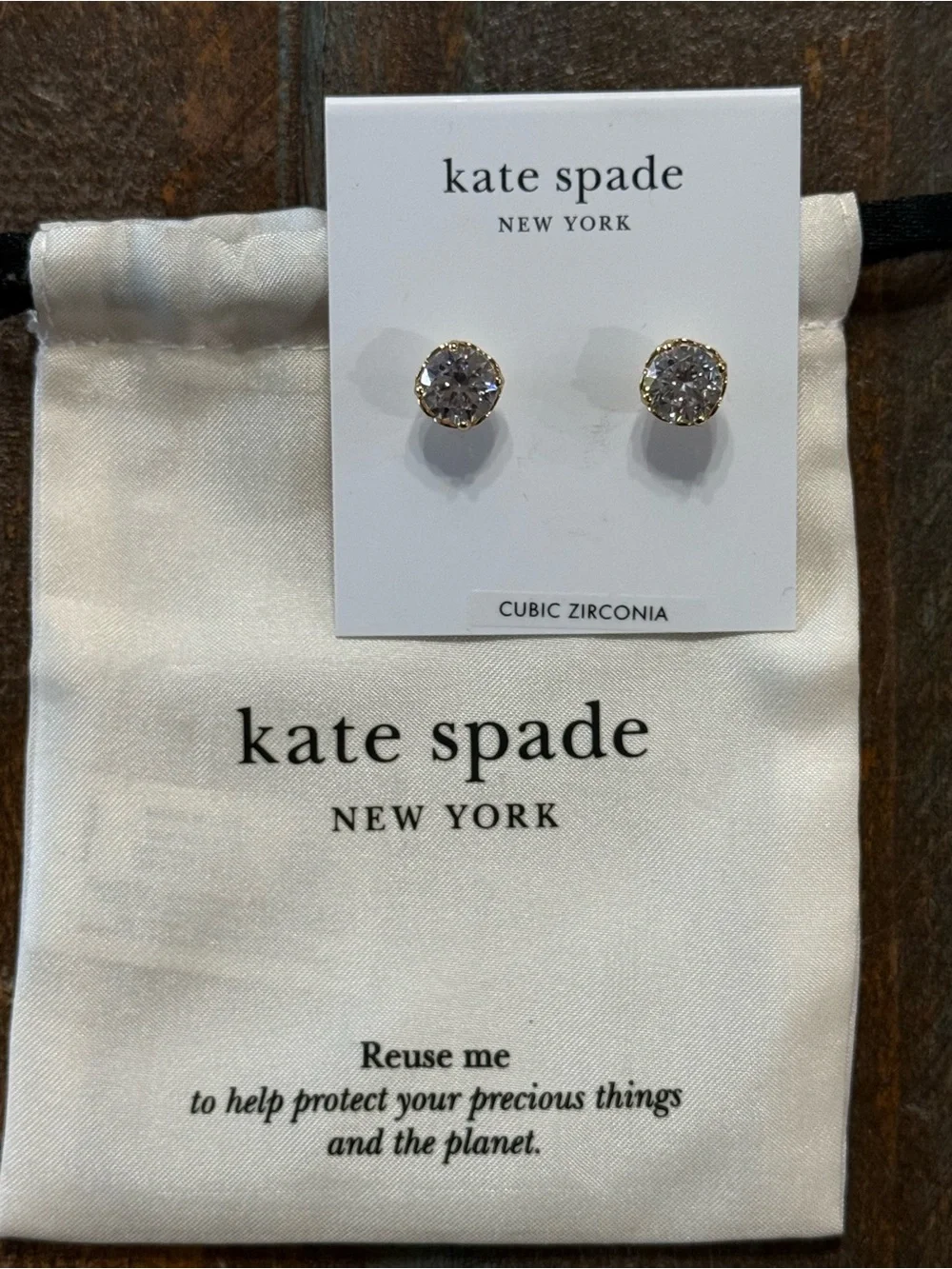 Kate Spade New York That Sparkle Cubic Zirconia Stud Earrings Gold Tone NWT